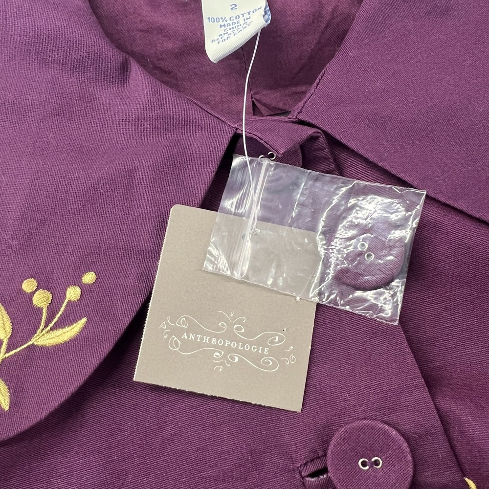 Anthropologie Odille Bolero Jacket Women's 2 Purple Gold Embroidered Cotton - Picture 15 of 16